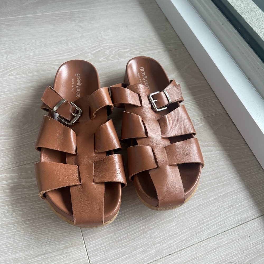 Gravitypope Women's Brown Leather Slide Sandals